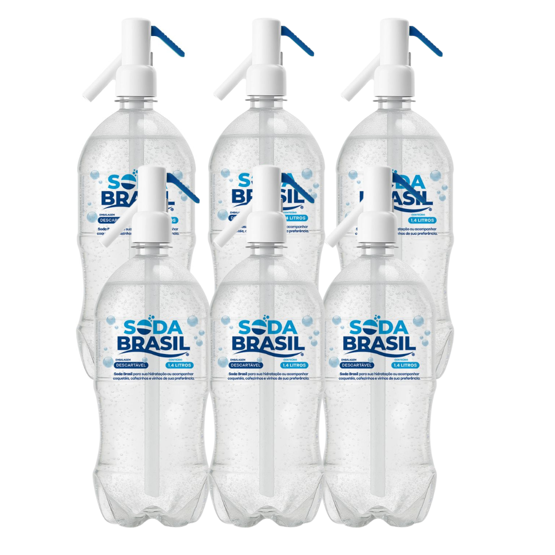 Fardo 6x Águas com Gás Soda Brasil 1,4L Gaseificada Premium com Mais Gás
