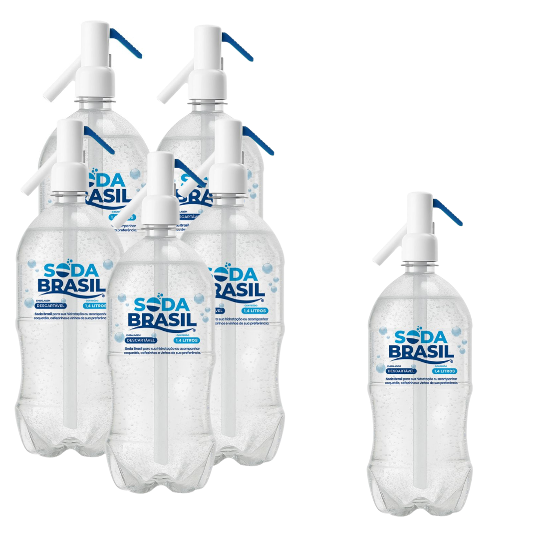 Fardo 6x Águas com Gás Soda Brasil 1,4L   Gaseificada Premium com Mais Gás